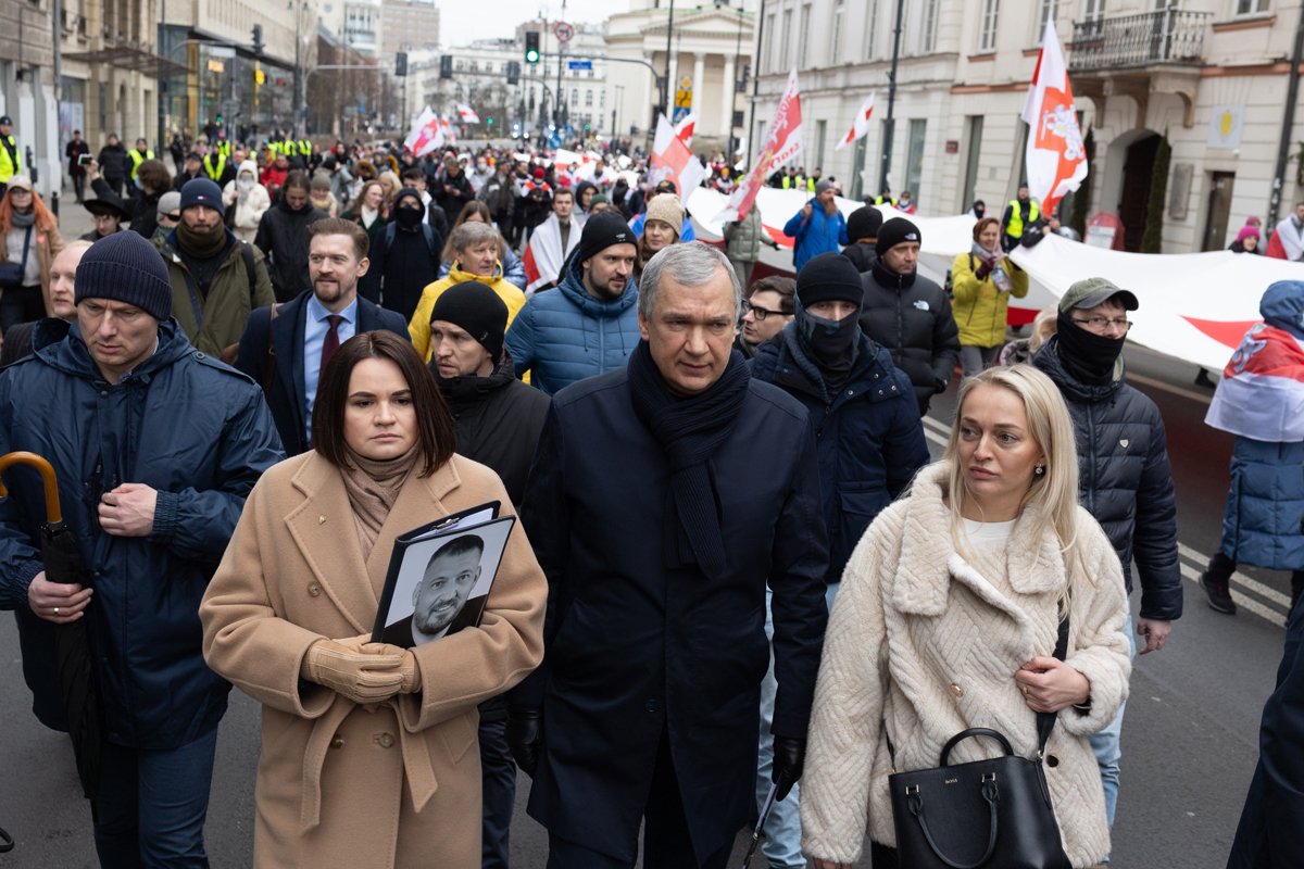 Светлана Тихановская и Павел Латушко на митинге диаспоры в Варшаве, Польша, 26 января 2025 года. Фото: Василий Крестьянинов / SOPA Images / Sipa USA / Vida Press